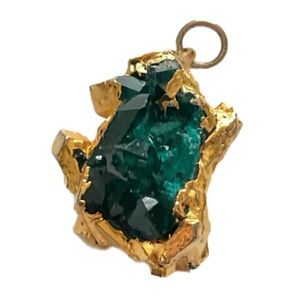 Emerald Green Dioptase Crystal Pendant Encased in Gold